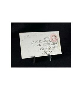 İngiltere Klasik Dönem 1870 Victoria Dönemi Pink Penny kendinden Pullu Antiye Zarf varış Damgalı