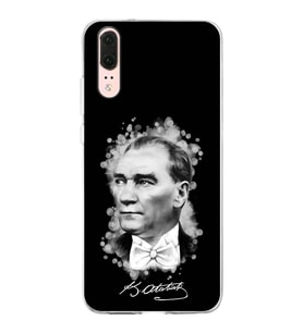 Huawei P20 Uyumlu Kapak Atatürk Tasarımlı Şeffaf Silikon Kılıf