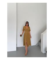 Keten Elbise Model Yazlık Şık Elbise (Turuncu)