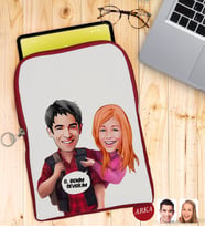 BK Gift Kişiye Özel Sevgililer Karikatürlü Taşınabilir Koruyucu Tablet Kılıfı & Organizer Çanta - Kırmızı-91