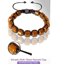 Sertifikalı Gerçek Fıçı Model Rose Hematit Taşı Bileklik - Ayarlamalı (Çok Renkli)