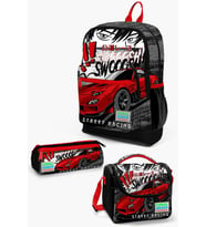 Coral High Kids Siyah Kırmızı Anime Araba Desenli 3’lü Okul Çanta Seti SET0123747