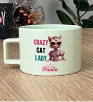 Kişiye Özel Crazy Cat Lady Hediye Pastel Fincan Arkadaşa Hediye (Yeşil)