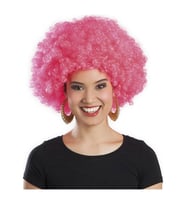 Pembe Renk Kıvırcık Afro Bonus Peruk