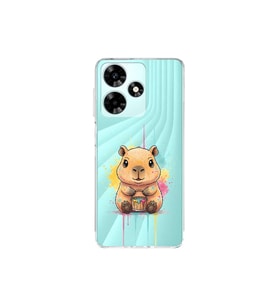 Infinix Hot 30 ile Uyumlu Splash Kapibara Tasarımlı Şeffaf Silikon Kılıf