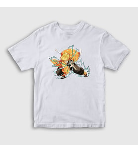Presmono Unisex Çocuk Beyaz Zenitsu Anime Demon Slayer Kimetsu No Yaiba T-Shirt 309161tt