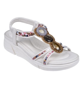 Guja Taşlı Comfort 5Cm Dolgu Taban Kadın Sandalet GJ-26Y1542 BEYAZ