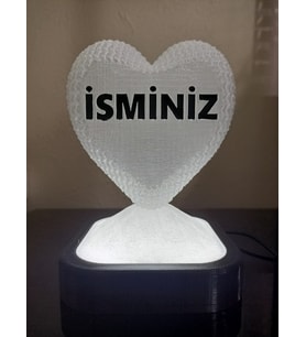 Kişiye Özel Hediyelik Isimli Kalp Figürlü Dekoratif Led Lamba - Adaptörlü (Beyaz)