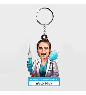 Karikatürlü - Bayan Anestezi Doktoru İsimli Anahtarlık