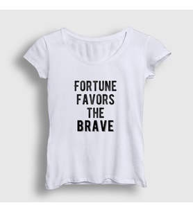 Presmono Kadın Beyaz Fortune Favors The Brave T-Shirt 423377tt (Beyaz)