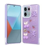 Xiaomi Redmi Note 13 Pro 5G Uyumlu Kılıf Parlayan Sıvılı Simli Kabartma Figürlü Cevze Kapak (Mor)