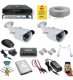 2 Kameralı Set - 5 Mp 1940P Sensör 6 Megapiksel Sony Lens Metal Kasa Ip Güvenlik Kamerası Seti 748ip-2