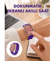 Pembe Mor Metal Kordonlu Akıllı Saat Hediye Seti