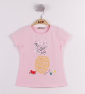 Toontoy Kız Çocuk Ananas Baskılı Tişört  (Pembe)
