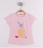 Toontoy Kız Çocuk Ananas Baskılı Tişört  (Pembe)