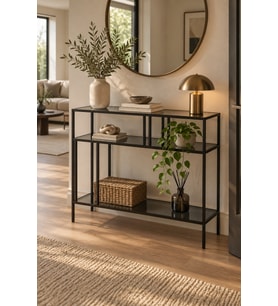 Siyah Çerçeveli Füme Camlı Modern Salon Konsolu