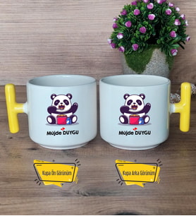 Sevimli Panda Kupa Bardak T Sarı Kulplu Arkadaşa Sevgiliye Hediye