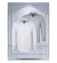 Todth 2'li Paket Kolay Ütülenebilen Dört Mevsim Modern Fit Yumuşak Dokulu Beyaz ve Gri Düz Gömlek