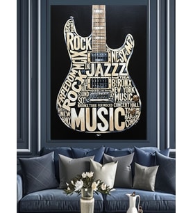 Gitar Silüeti Müzik Notası Dekoratif Kanvas - Mdf Ahşap Tablo