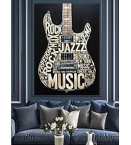 Gitar Silüeti Müzik Notası Dekoratif Kanvas - Mdf Ahşap Tablo