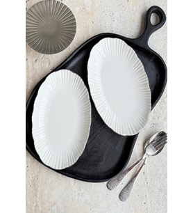 Gümüş Renkli 2'li Porselen Kayık Sunum Servis Seti, 25 cm, Premium Kalite