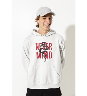 Oversize Unisex Hoodie – Baskılı Yılan Desenli Kapüşonlu Sweatshirt (Beyaz)