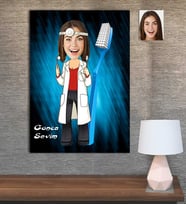 Kişiye Özel Karikatür Baskılı Ahşap Tablo Doktor Dişci Kadın-1 30x40