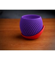 3D Baskı Küre Saksı - Kafes Dokulu İki Parçalı Dekoratif Saksı - Mor-Kırmızı