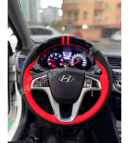 Hyundai Accent Blue Dikme Direksiyon Kılıfı Parlak Siyah Kırmızı Detaylı Kırmızı Çift Yüzük ve Dikiş 2011-2019