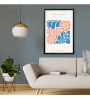 Tekli Ahşap Lamine Çerçeveli Mdf Tablo Pembe Mavi Çiçekler (Siyah)