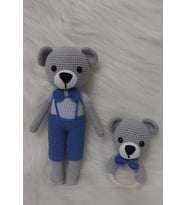 Gri Şık Ayıcık ve Çıngırak Amigurumi Organik Oyuncak