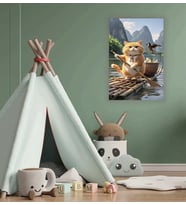 Sörf Yapan Kedi Temalı Cam Tablo