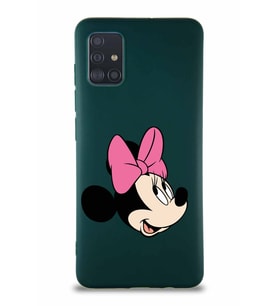 Samsung Galaxy A51 Soft Premier Kapak Minnie Mouse-A Tasarımlı Silikon Kılıf - Yeşil (Şeffaf)