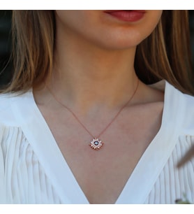 Mavi Zirkon Taşlı Rose Gold Kaplama Lodestar Gümüş Kolye