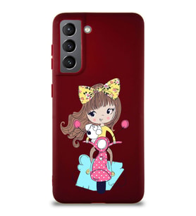 Samsung Galaxy S21 Soft Premier Kapak Vespagirl Tasarımlı Silikon Kılıf - Mürdüm (Şeffaf)