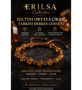 SERTİFİKALI ERILSA Baltık Topaz Terahertz Doğal Taş Bileklik 8 mm Ayarlanabilir El Yapımı Unisex