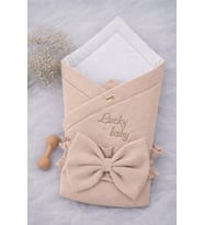Bej %100 Pamuklu Bebek Battaniyesi 85x85 cm Yenidoğan Kundak Hastane Çıkışı