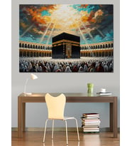 Mekke Kabe Ve Manevi Işıklar Dekoratif Kanvas - Mdf Ahşap Tablo
