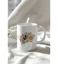 Tarot Kartları Tasarımlı 330ml Baskılı Beyaz Seramik Kupa Bardak