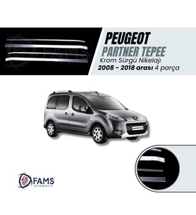 Peugeot Partner Tepee 2008-2018 arası Krom Sürgü Nikelaj 4 Parça Paslanmaz Çelik