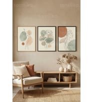 Bohem Minimalist Kadın Figürleri ve Lotus Çiçekleri Çizgi Sanatı 3’lü Ahşap Çerçeveli Tablo Seti