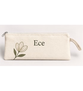 Kişiye Özel Beyaz Çiçek Köşe Baskılı Fermuarlı Clutch El Çantası Makyaj Çantası