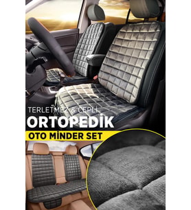 Peugeot 407 Antrasit Renk Tay Tüyü Cepli & Terletmez Sırtlı Oto Koltuk Minder Seti - Koltuk Koruma Kılıfı (ÖN & ARKA TAM SET)