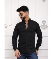 Slim fit erkek kot gömlek siyah