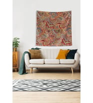 Multirenk Terme ve Şal Desen Leke Tutmaz Kadife Kumaş Duvar Örtüsü Duvar Halısı Tapestry (Pembe)