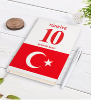 BK Gift Kişiye Özel Türk Bayraklı İsimli Forma Numaralı Beyaz Defter Kalem Seti-1