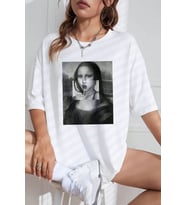 Unisex Mona Lisa Baskılı Tasarım Tshirt (Beyaz)