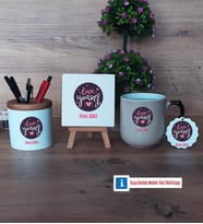 Love Yourself Dekoratif Taş, Kalemlik, Sihirli Oval Kupa Bardak, Ahşap Anahtarlık Hediye (Model 1)