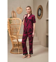 Pjs 25140 Kadın Yakalı Düğmeli Desenli Kısa Kollu Pijama Takım