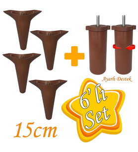 Zelve 6'Lı Set Mobilya Ünite Çekyat Koltuk Kanepe Ayarlı M8 Destek Ayağı 15 Cm Ceviz Renk Baza Ayak